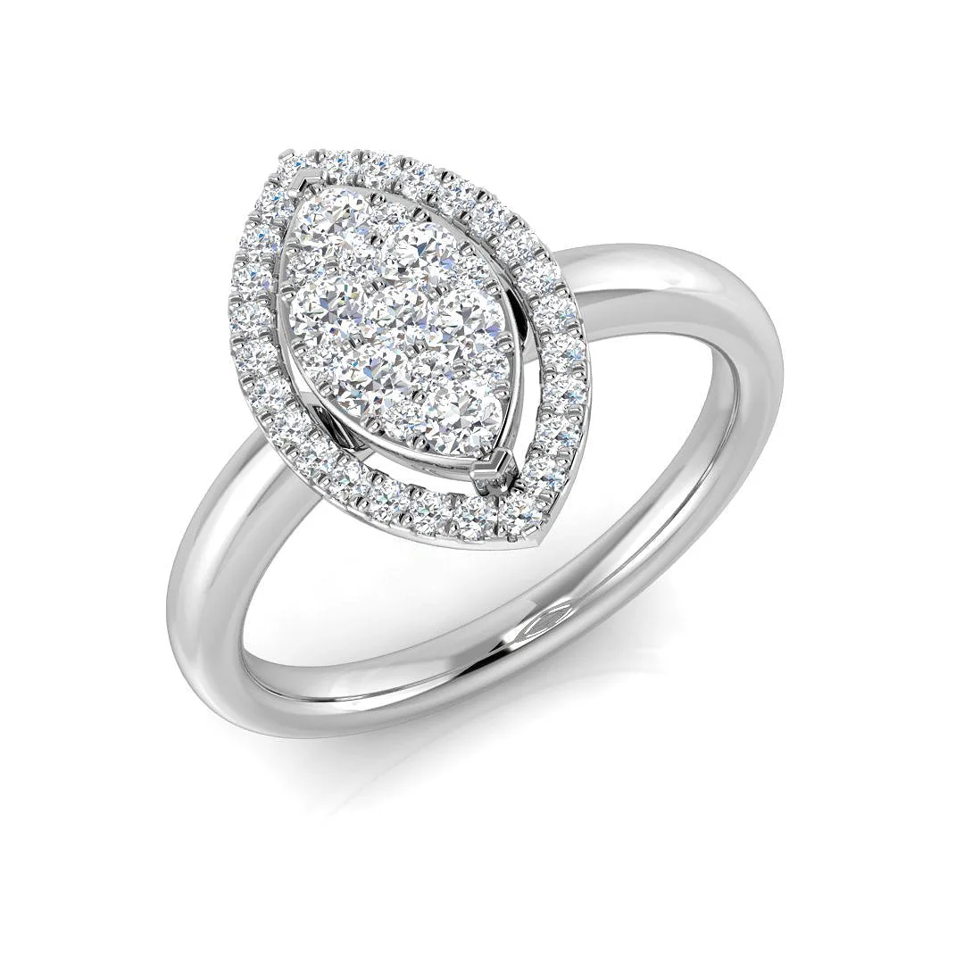 Natural Round Cut Diamond Marquis Shape Cluster Engagement Ring - Lab Grown Diamond / 0.20 Carat / 18k Yellow Gold: the shop's own photo