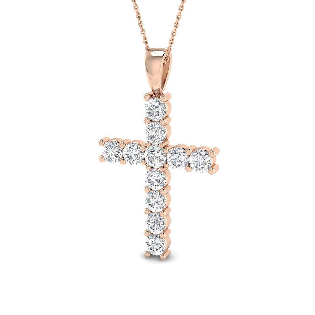 Prong Set Round Diamond Cross Pendant | 0.15 Ct to 5.50 Ct - 18k Yellow Gold / Natural FG/VS-SI / 3.50 Carat: the shop's own photo