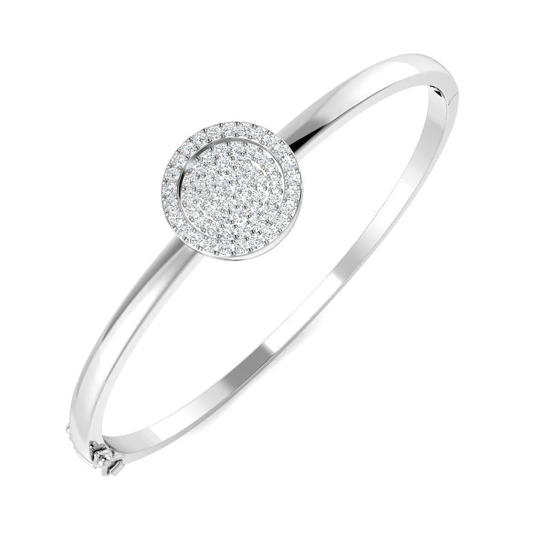 9K Yellow Gold Lab Grown Round Cut Cluster Diamond Bangle with Hinged Box Lock - 18k White Gold / 1.00 Carat / Natural Diamond: the shop's own photo