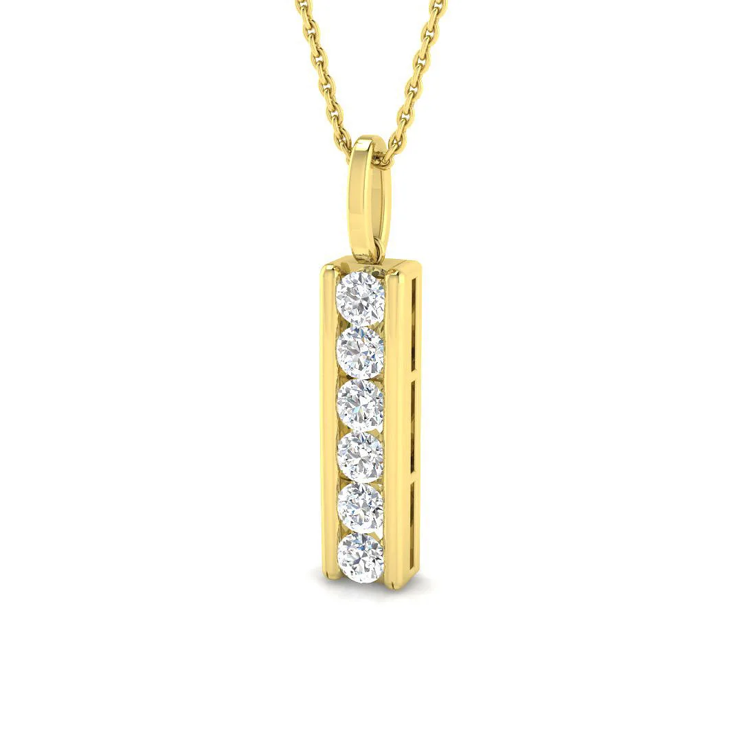 Natural Diamond Bar Pendant Necklace | Gold & Platinum | Channel Set - 9k Yellow Gold / 0.50 Carat / Lab Diamond (D/VVS): the shop's own photo