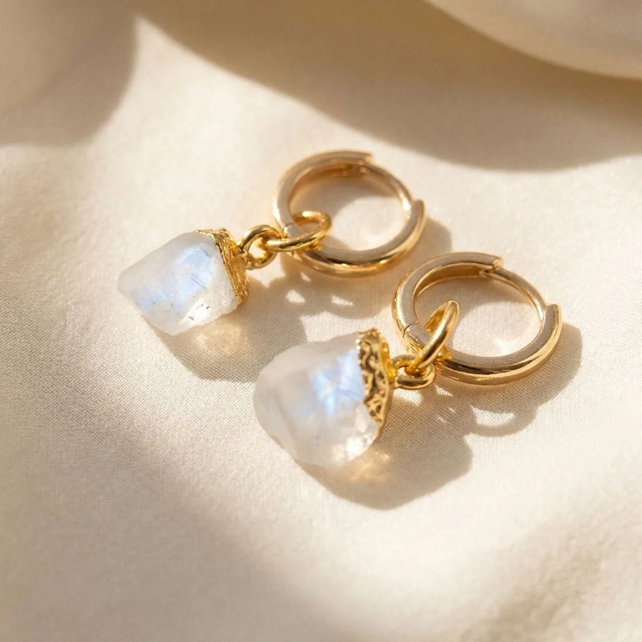 Raw Moonstone June Birthstone Gold Plated Huggies: the shop's own photo