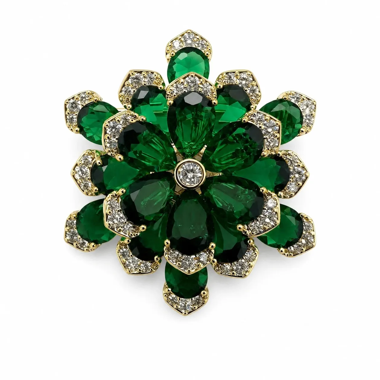 Emerald-Green Crystal Layered Flower Brooch: the shop's own photo