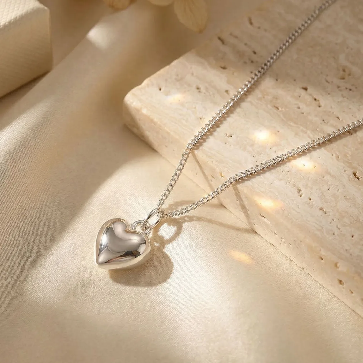 Minimalist Puffed Heart Sterling Silver Necklace: the shop's own photo