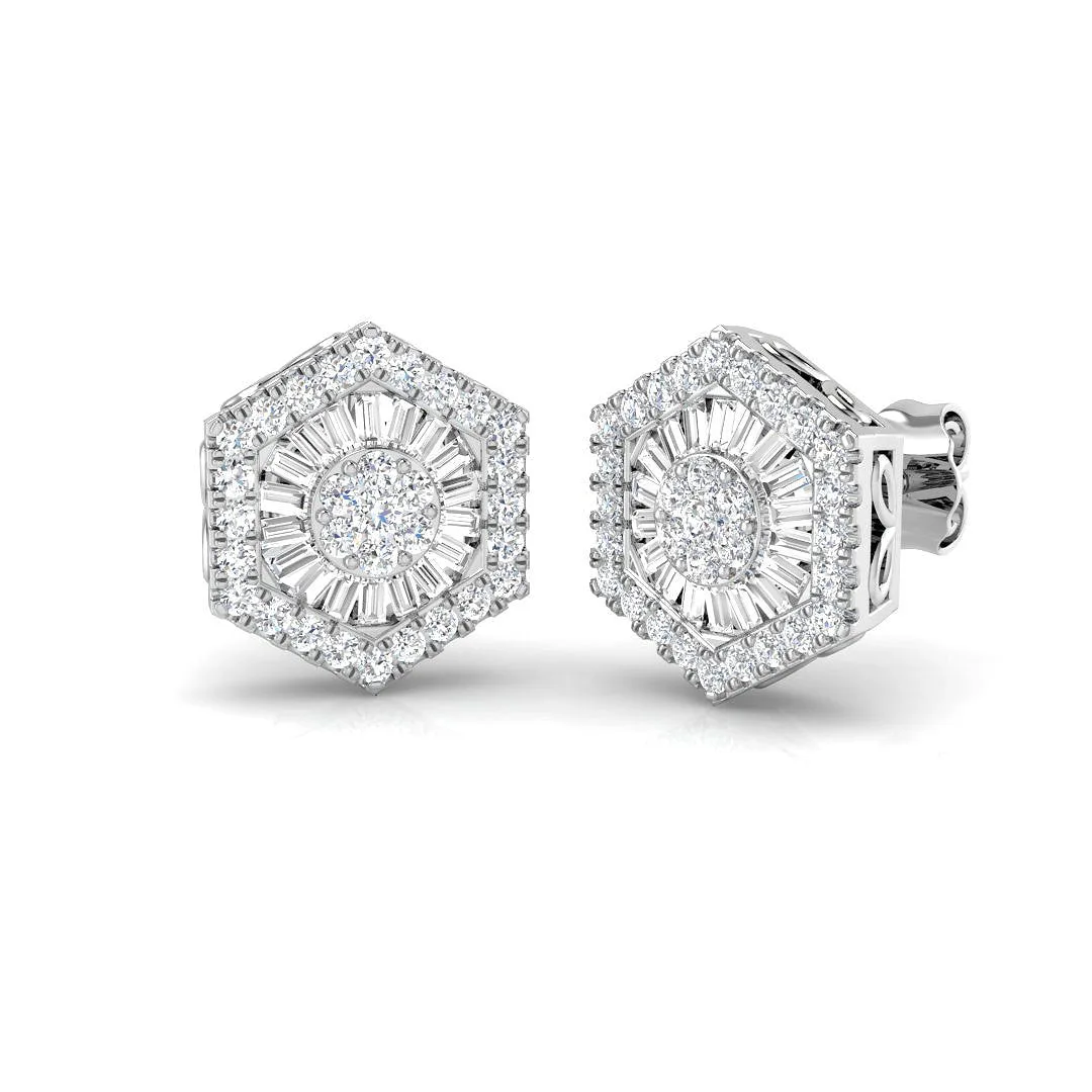 Stud Earrings with Hexagon Diamond Cluster Halo - 0.5ct to 1.25ct Gold - 0.5 Carat / Lab Grown Diamond(D-VVS) / 9k Rose Gold: the shop's own photo