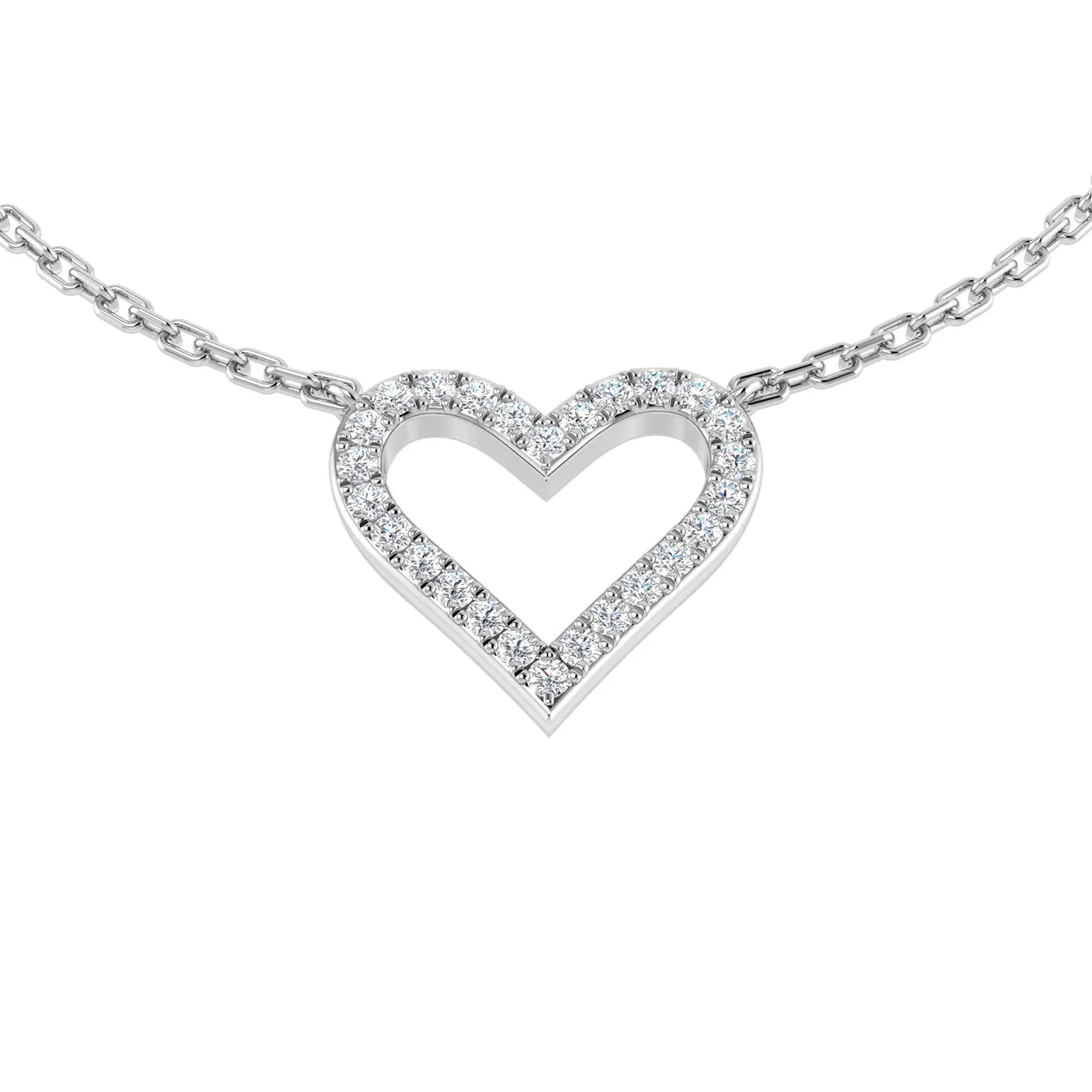 Heart Shaped Diamond Necklace | Love Heart Pendant - 9k White Gold / Natural Diamond(F/SI) / 0.10 Carat: the shop's own photo