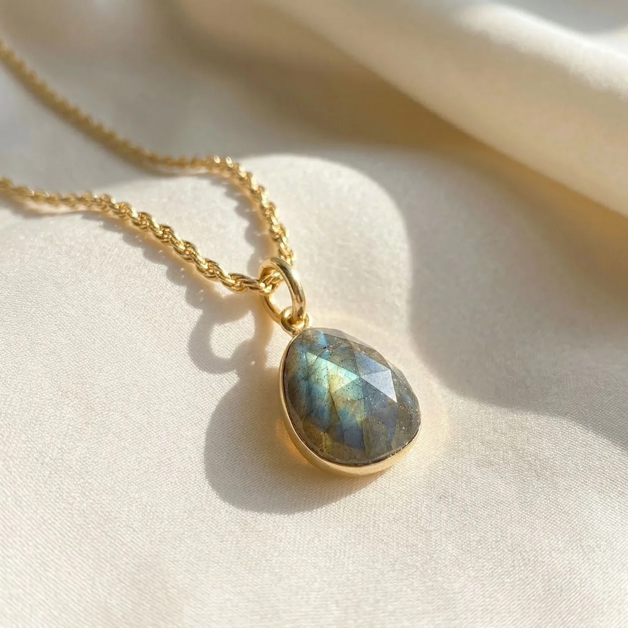 Statement Labradorite Gemstone Gold Vermeil Pendant Rope Necklace: the shop's own photo