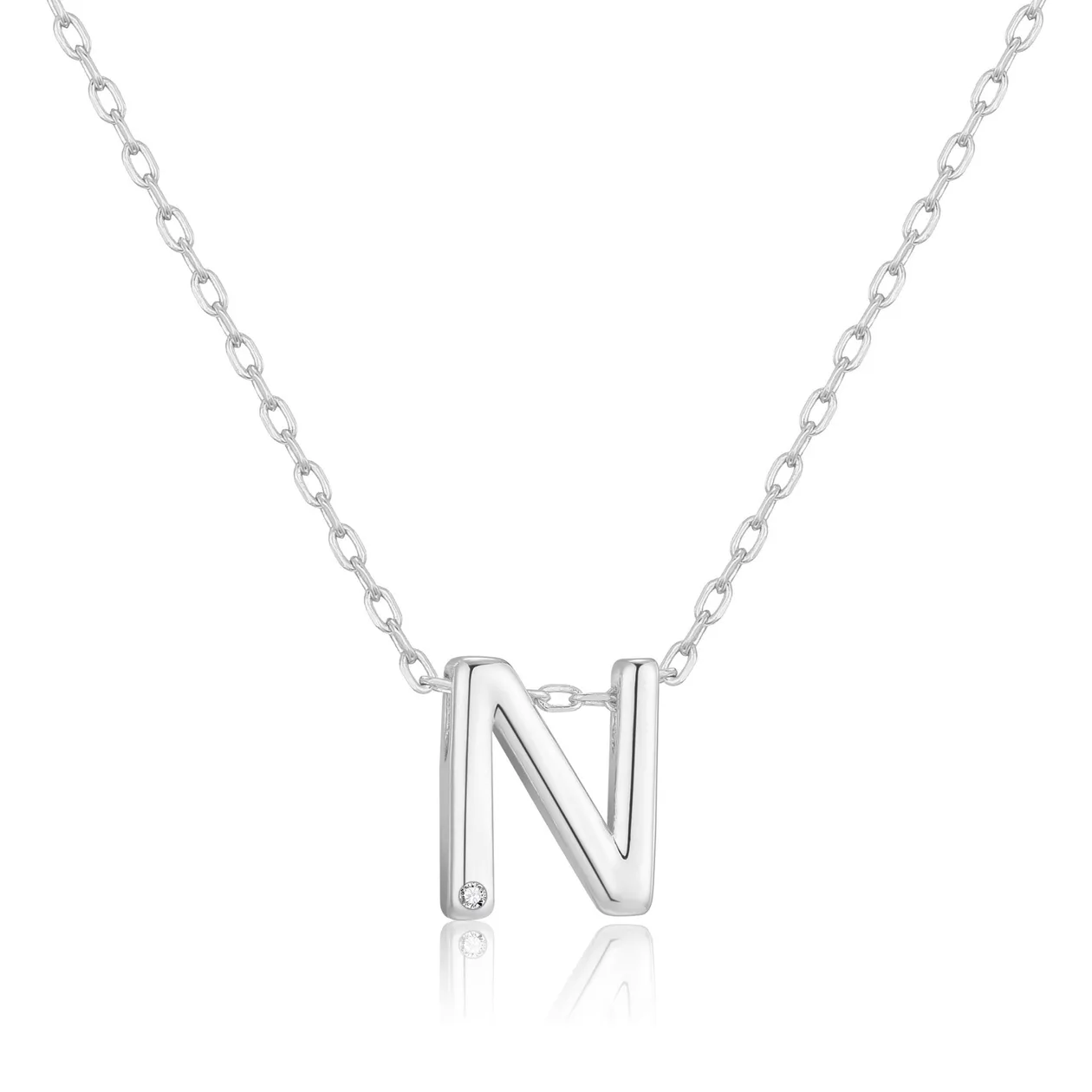 Customisable Initial Necklace (A-Z) with Option of Birthstone Charm - N: the shop's own photo