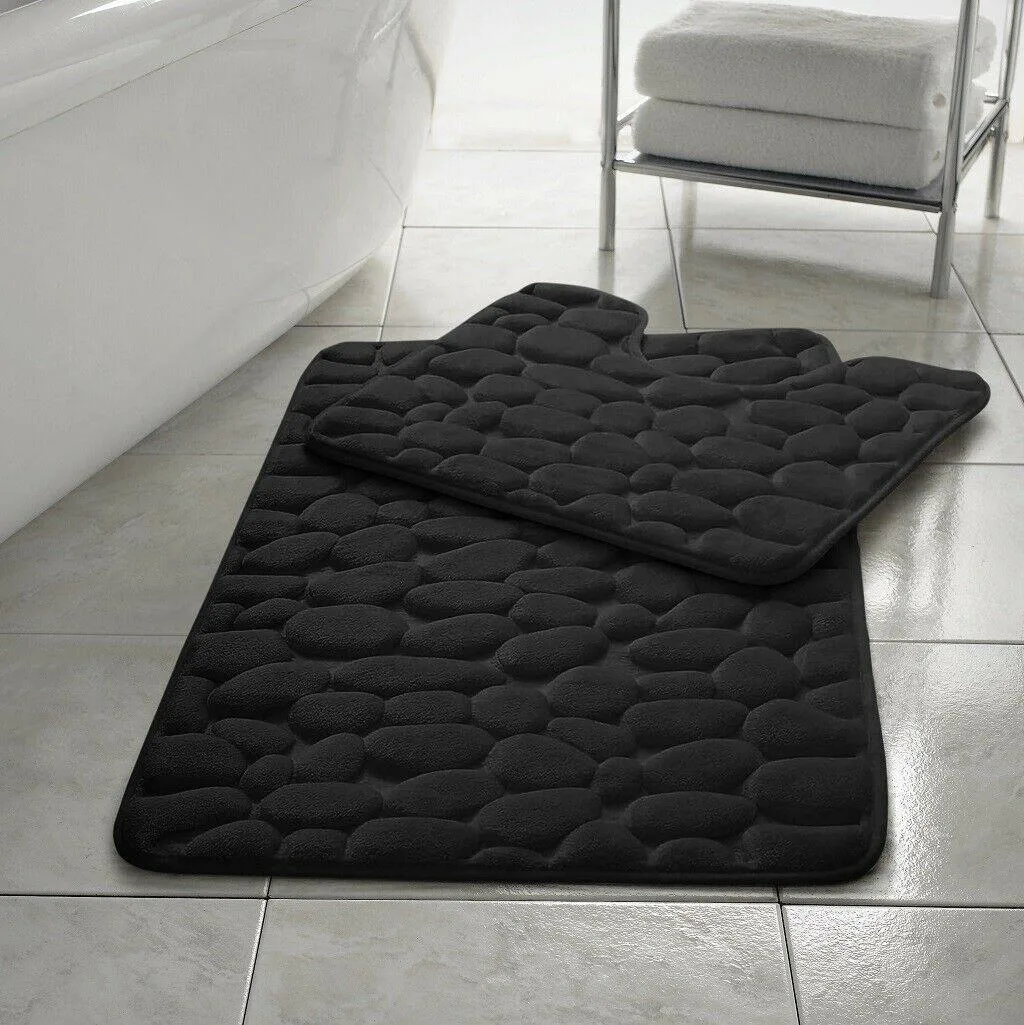 Memory Foam Pebbles Bath Mat Sets - Black: the shop's own photo