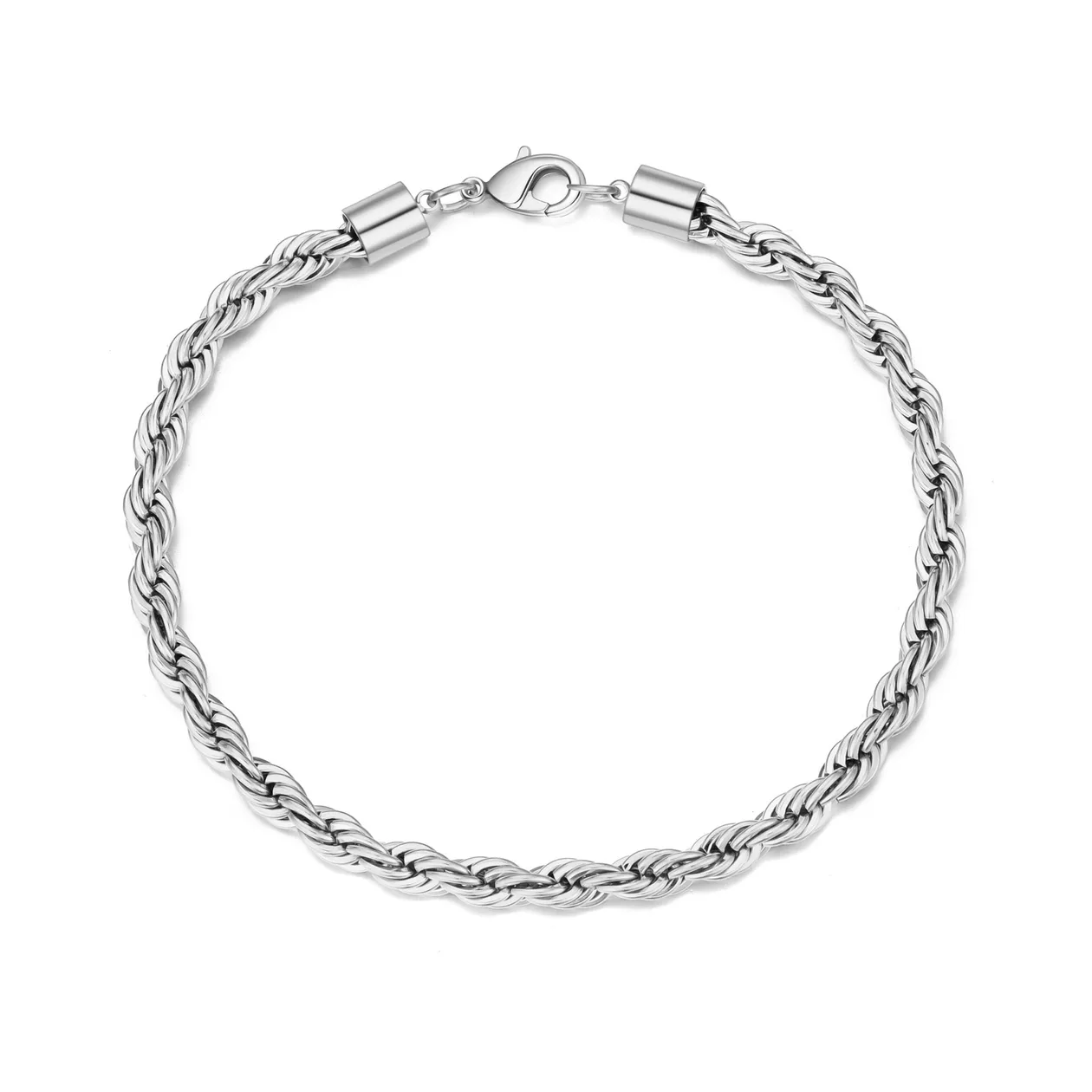 Men's 5mm Stainless Steel 7.5-8.5 Inch Round Rope Wheat Chain Bracelet - 8.5 Inch: the shop's own photo