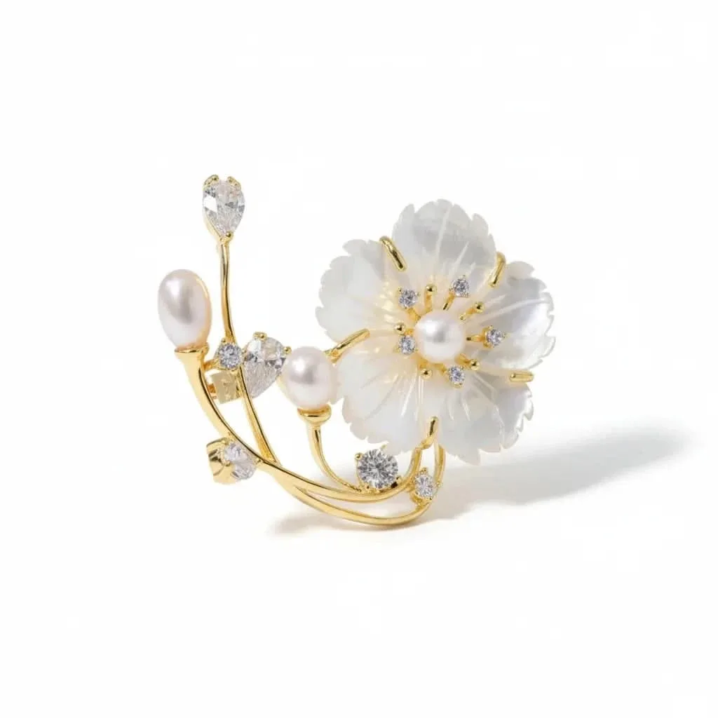 Mother Shell Floral Pearl Brooch: the shop's own photo