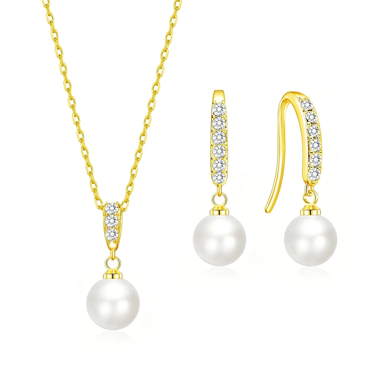 18k Gold Plated Pearl Drop Set Created with Zircondia® Crystals: the shop's own photo