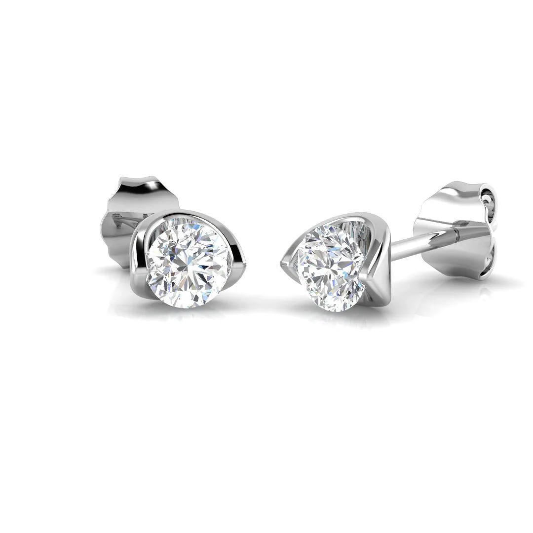 Stud Earrings with Round Diamond Tension Set - 0.50ct Gold - 950 Platinum / 0.25 Carat: the shop's own photo