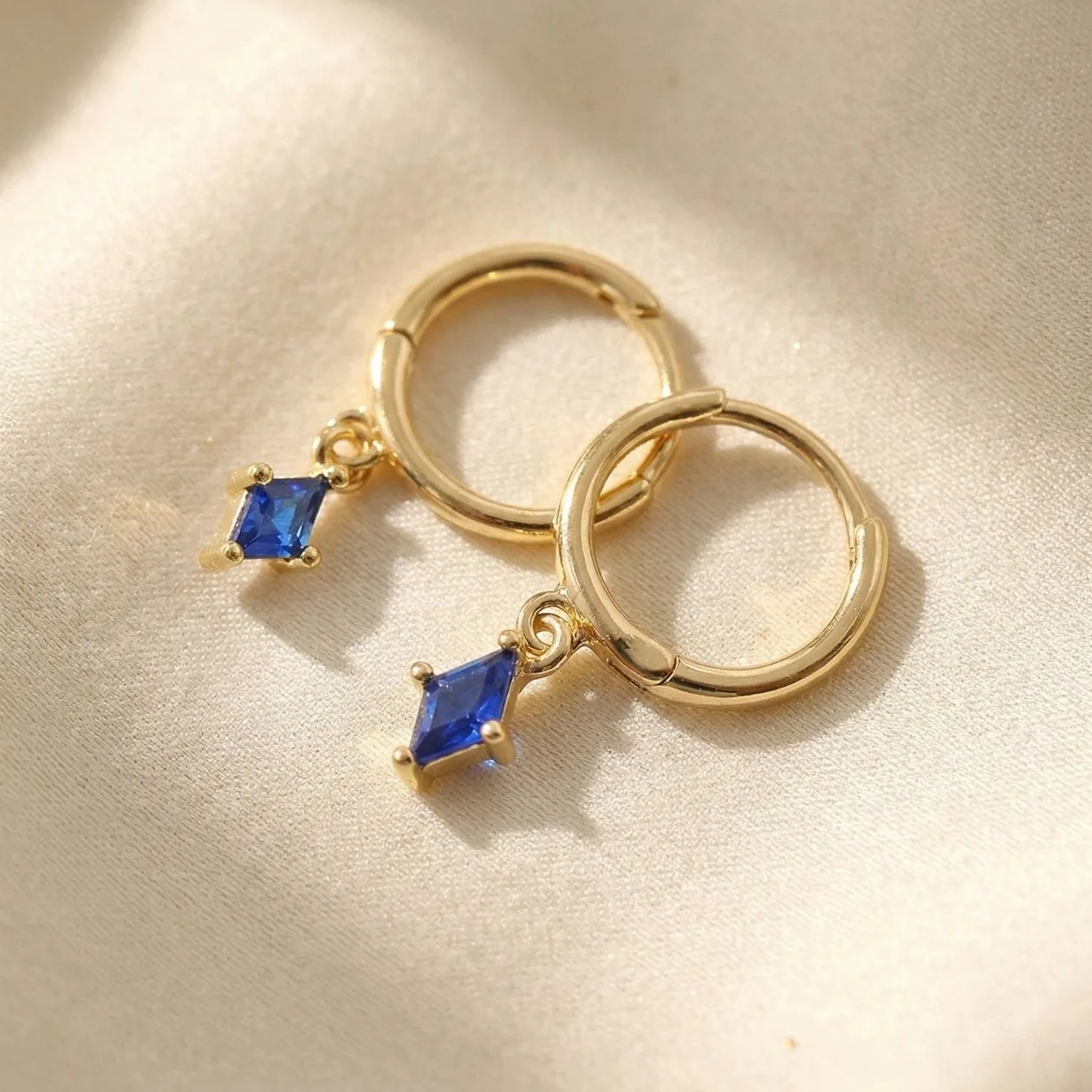 Sapphire September Birthstone Delicate Dangle Hoops: the shop's own photo