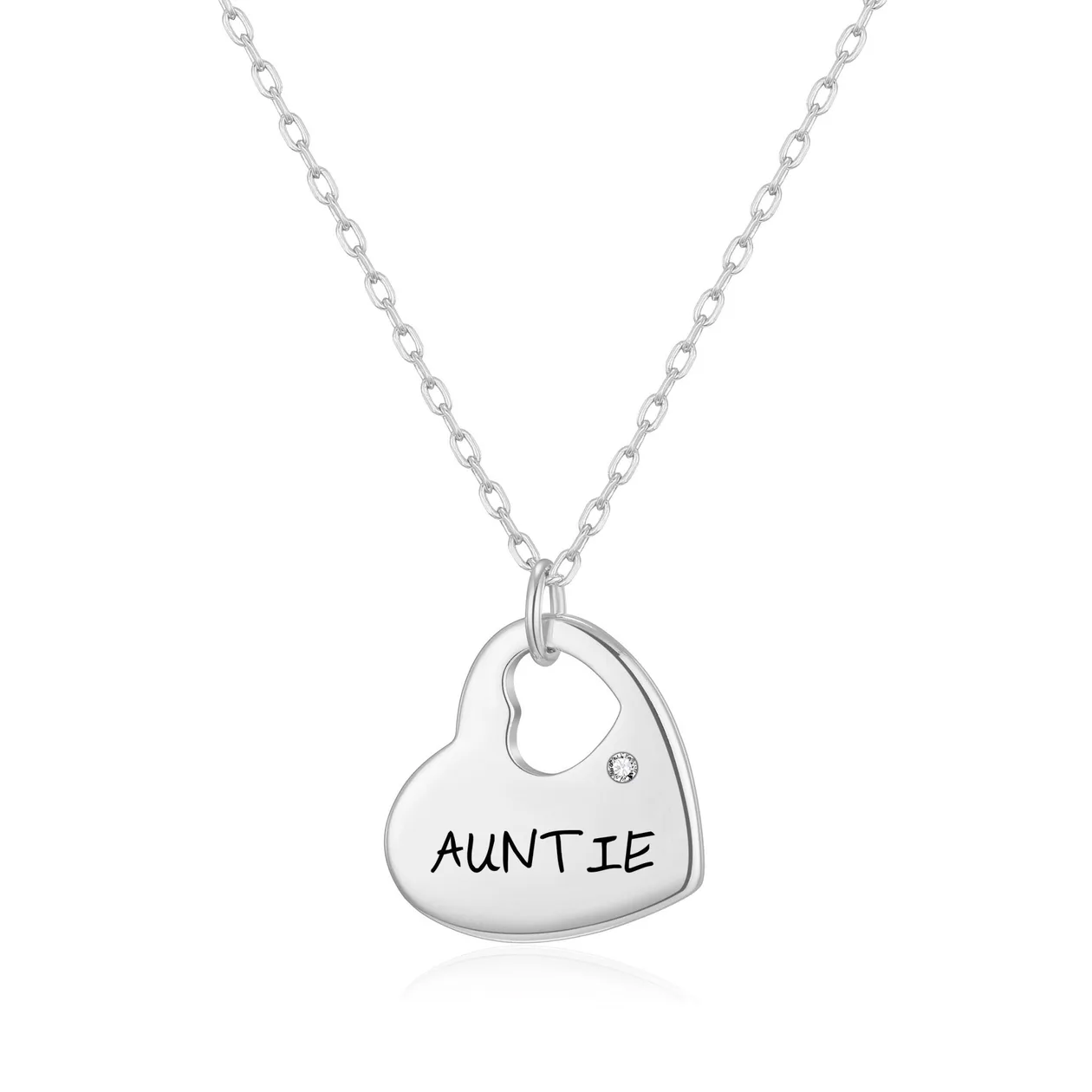 Silver Plated Auntie Heart Necklace Created with Zircondia® Crystals: the shop's own photo