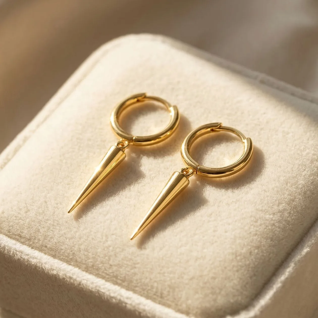 Dainty Spike Huggie Small Hoop Gold Plated Earrings: the shop's own photo