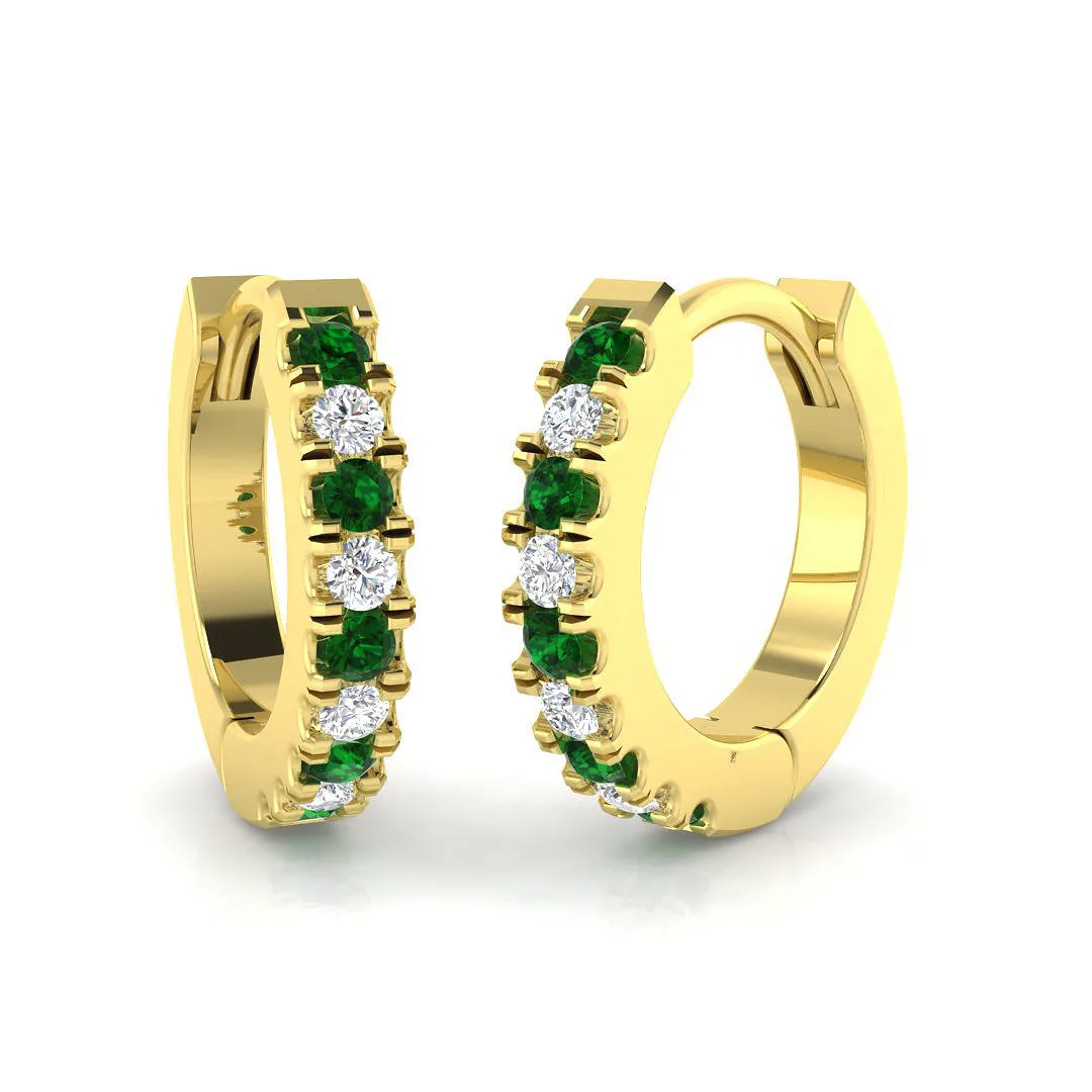 Emerald & Diamond Pavé Hoop Earrings | 0.25 Ct Lab-Grown & Natural | 9K White, Yellow & Rose - 9k Yellow Gold / 0.5 Carat / Lab Grown Diamond(D-VVS): the shop's own photo