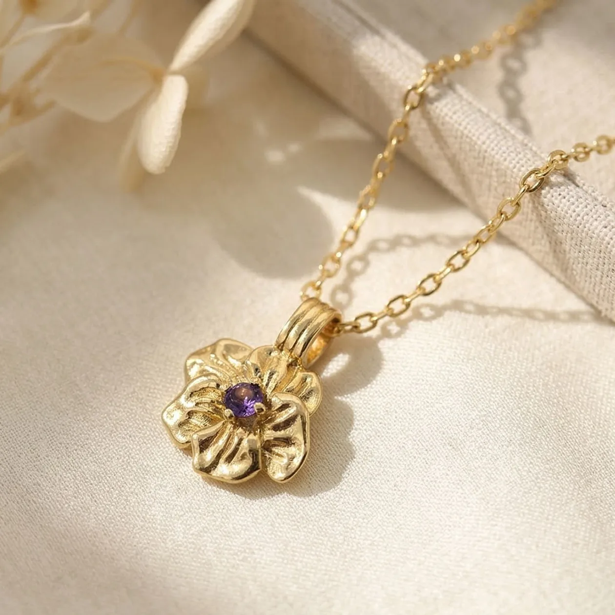 Amethyst February Birthstone Violet Birthflower Gold Plated Charm Necklace: the shop's own photo