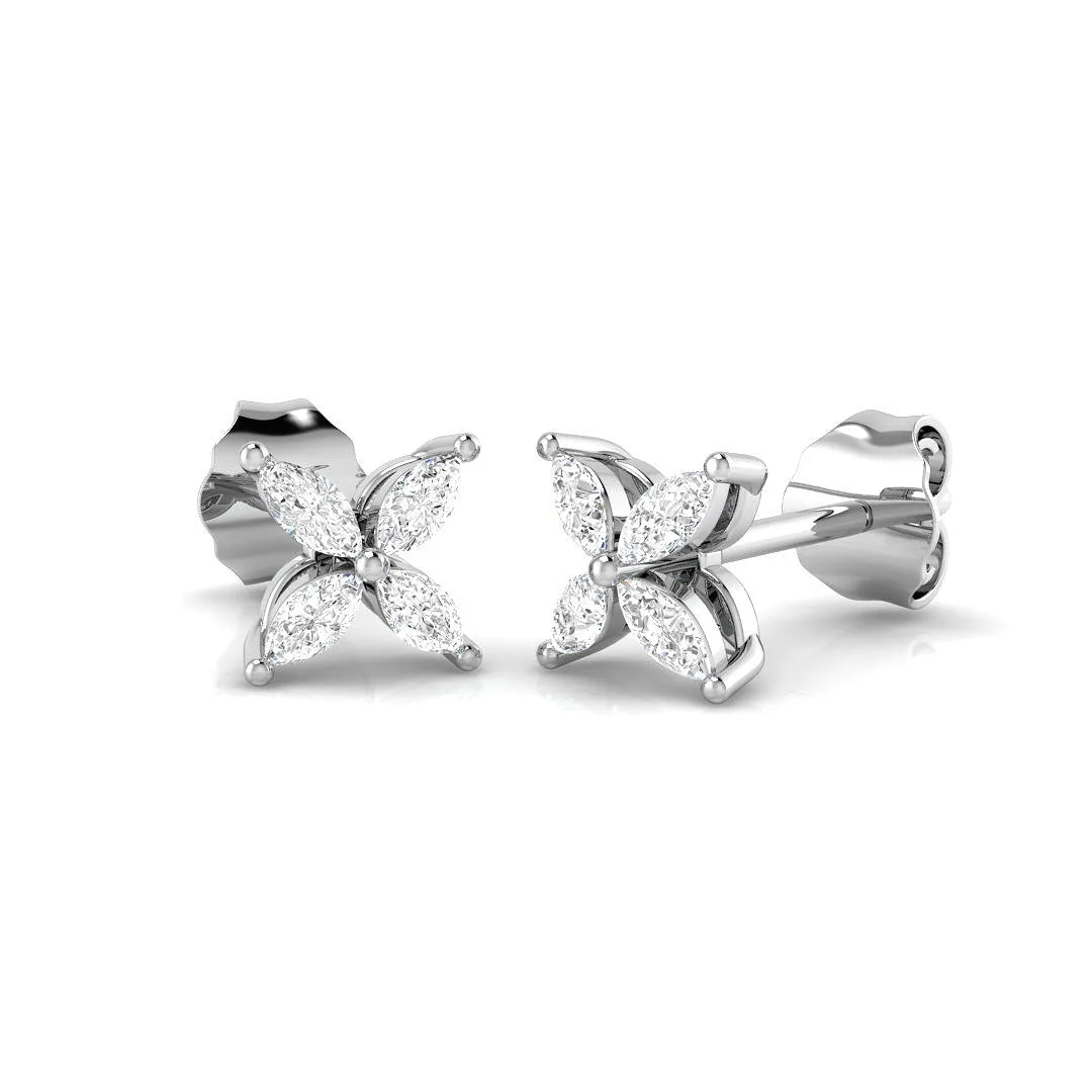 Stud Earrings with Marquise Cut Diamond Floral Cluster - Gold - 0.33 Carat / Natural Diamond(F-VS) / 9k White Gold: the shop's own photo