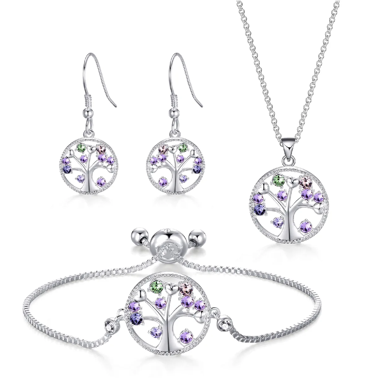 Silver Plated Chakra Tree of Life Set Created with Zircondia® Crystals: the shop's own photo