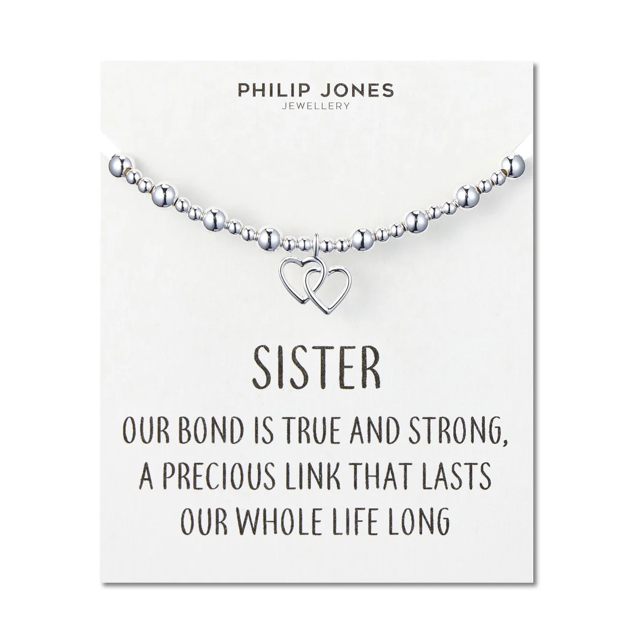 Sister Heart Link Beaded Stretch Bracelet with Quote Card: the shop's own photo