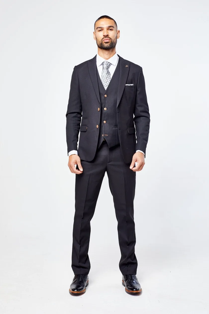 Max - Black Three Piece Suit with Contrast Buttons: the shop's own photo