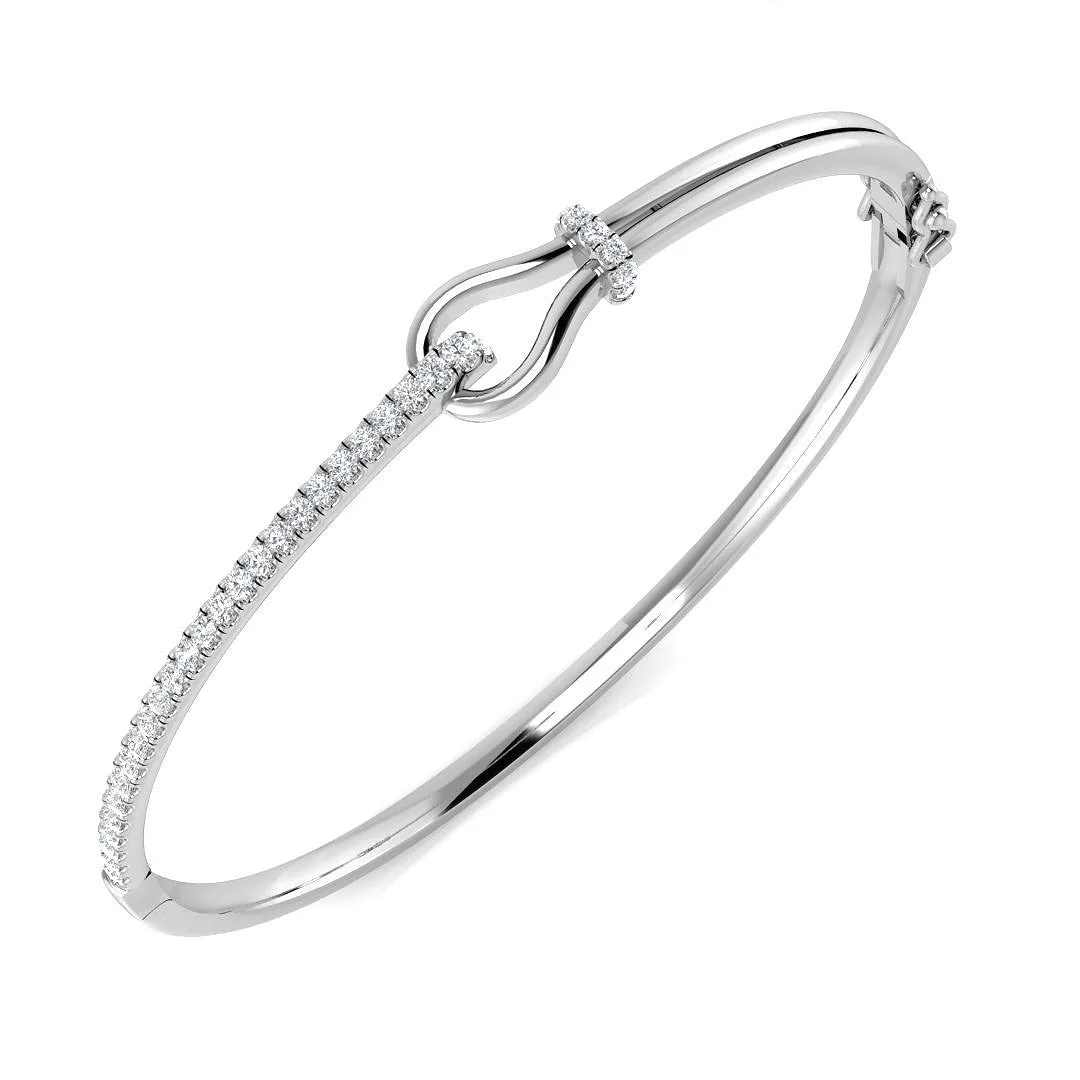 18K White Gold Lab Grown Round Cut Diamond Knot Design Hinged Bangle with Lock - 9k Yellow Gold / 0.50 Carat / Natural Diamond: the shop's own photo