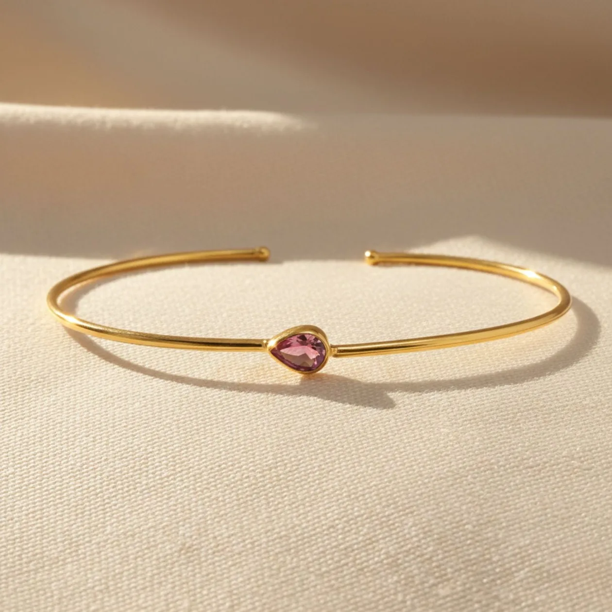 Gold Vermeil Plated Minimalist Ruby July Birthstone Bangle: the shop's own photo