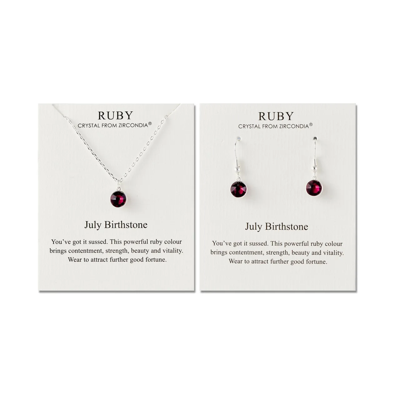 July (Ruby) Birthstone Necklace & Drop Earrings Set Created with Zircondia® Crystals: the shop's own photo
