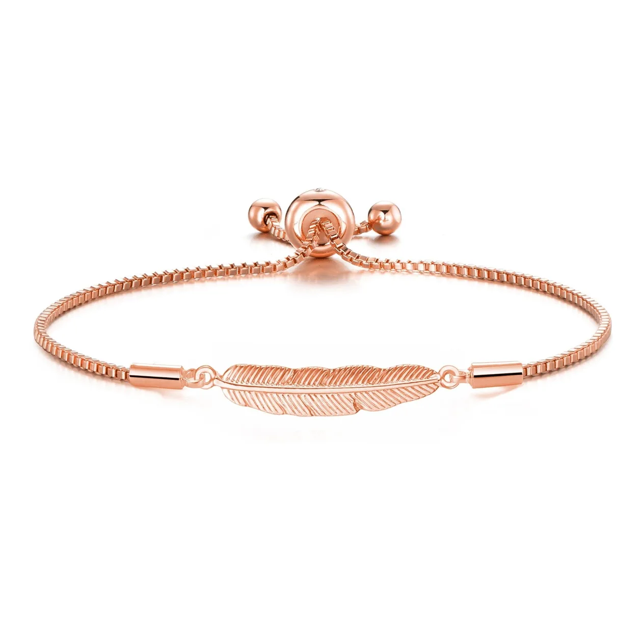 Rose Gold Plated Feather Friendship Slider Bracelet Created with Zircondia® Crystals: the shop's own photo