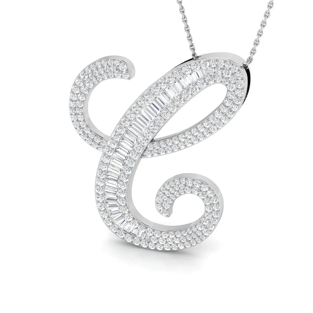 Paved Initial Diamond Pendant | Baguette and Round Diamonds - 18k Yellow Gold / 2.50 Carat / Lab Grown Diamond: the shop's own photo