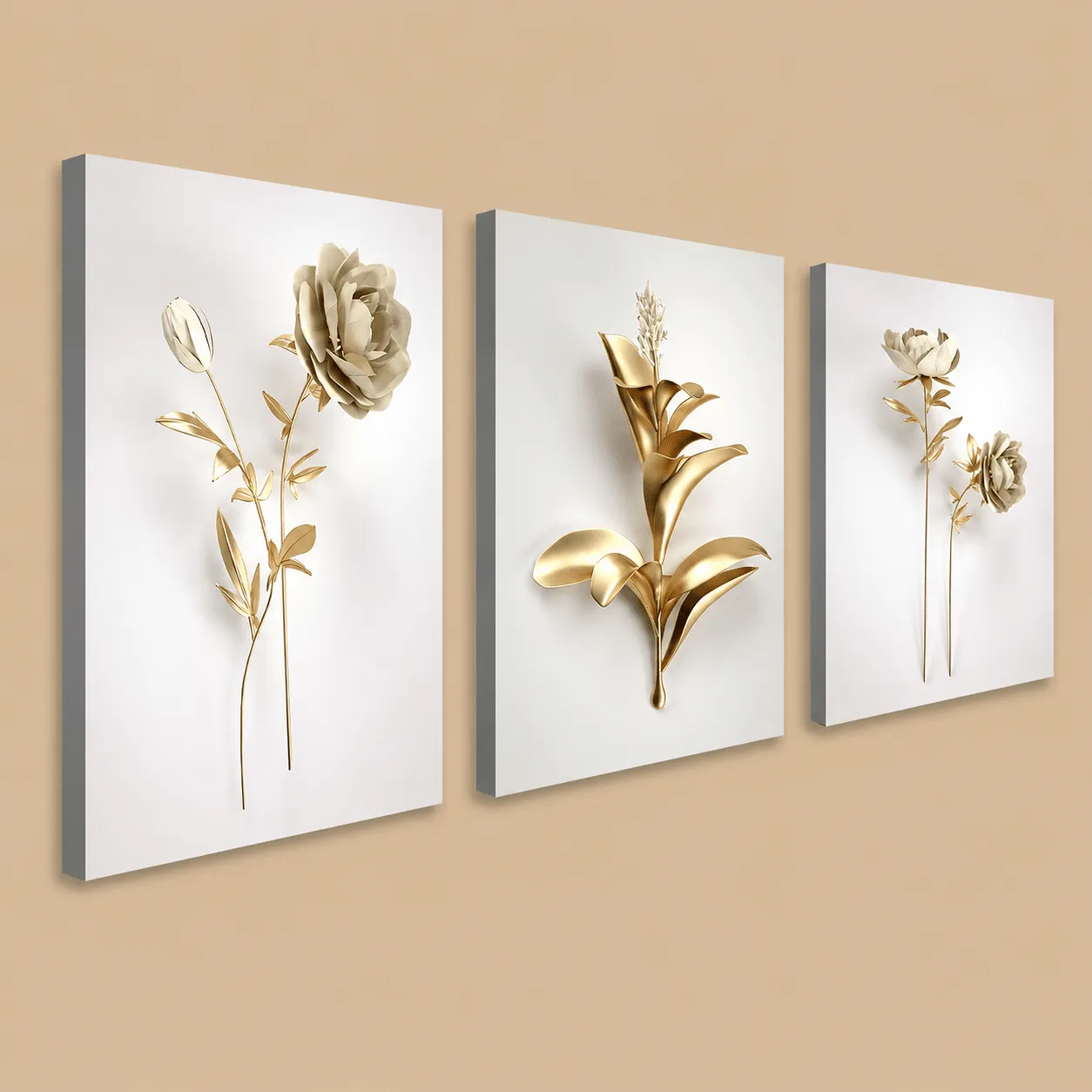 Gold 3D Flowers Canvas Wall Art, Set of 3: the shop's own photo