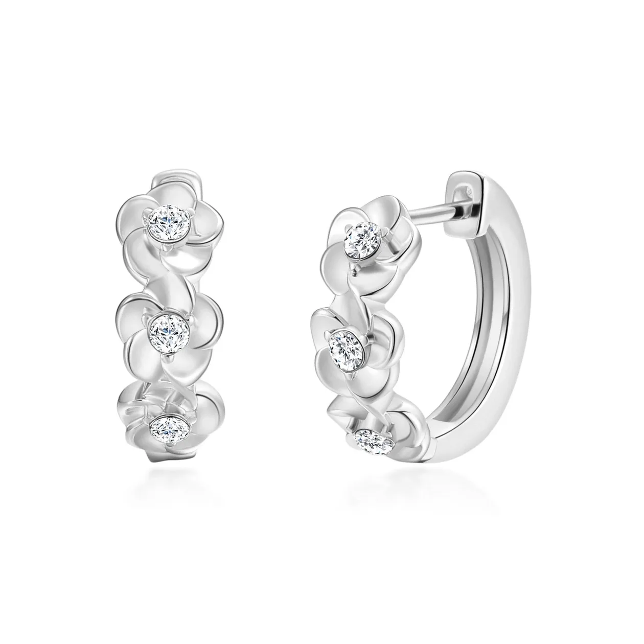 Silver Plated Flower Hoop Earrings Created with Zircondia® Crystals: the shop's own photo
