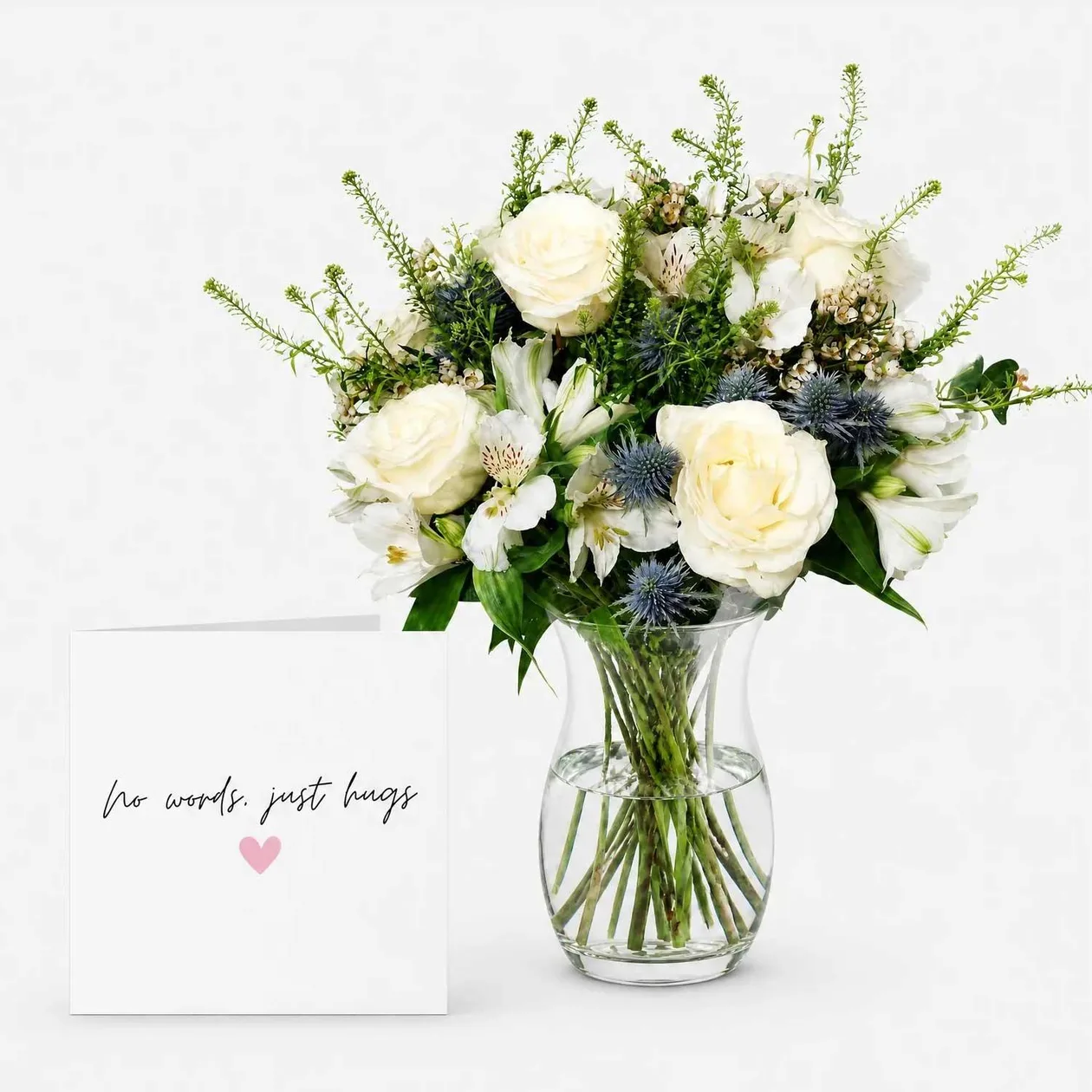 Thinking of You White Rose Bouquet and Sympathy Card - Deluxe: the shop's own photo
