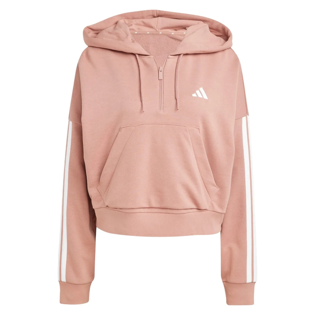 adidas Women's Essentials 3-Stripes French Terry Quarter-Zip Hoodie - Warm Clay / White | Size: XL: the shop's own photo