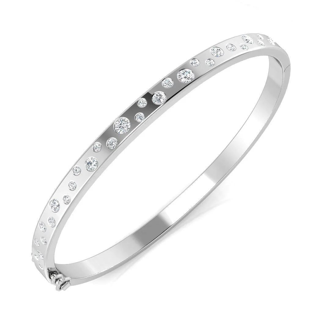 9K Yellow Gold Natural Round Cut Diamond Flush Set Fancy Hinged Bangle with Lock - 18k White Gold / 1.00 Carat / Lab Grown Diamond: the shop's own photo