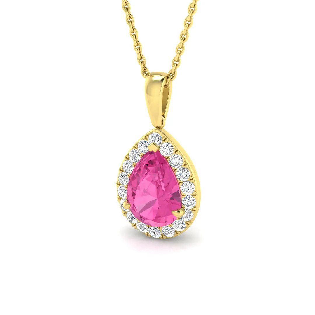 Pink Sapphire Diamond Halo Pendant (Without Chain ) - 18k Yellow Gold / Natural Diamond(F/SI) / 1.75 Carat: the shop's own photo