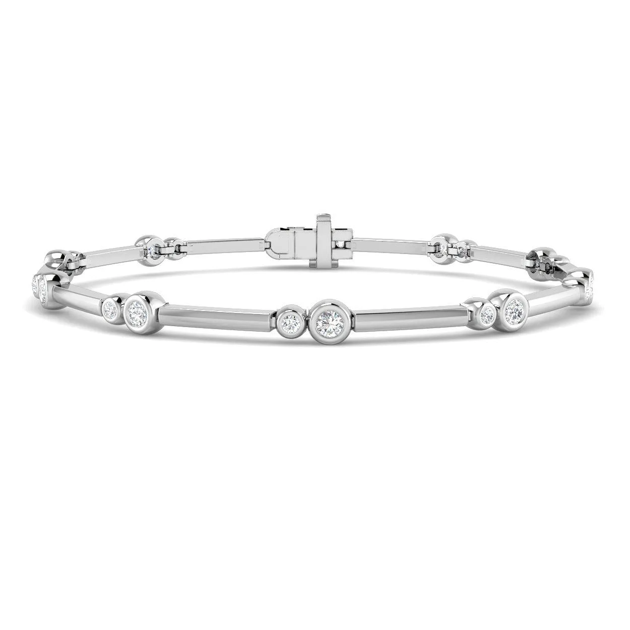 Platinum Lab Grown Diamond Station Bracelet – Round Bezel Set Diamond Bar Bracelet with Box Clasp - 18k Yellow Gold / 0.85 Carat / Natural Diamond: the shop's own photo
