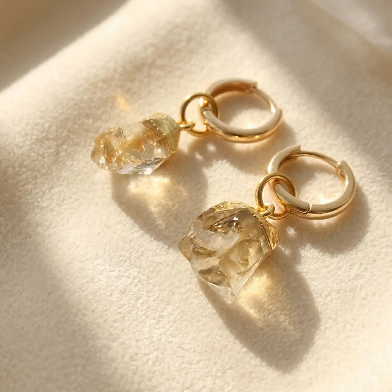 Raw Citrine November Birthstone Gold Plated Huggies: the shop's own photo