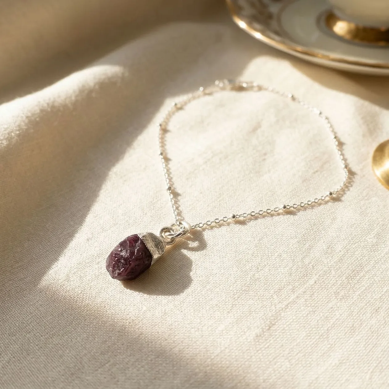Raw Garnet January Birthstone Silver Charm Bracelet: the shop's own photo