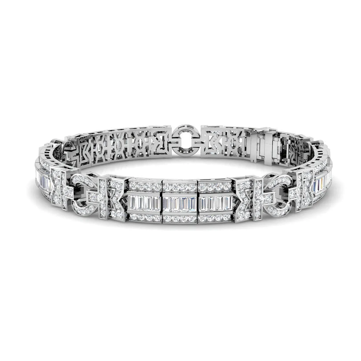 Natural Baguette & Round Diamond Vintage Bracelet in Gold & Platinum | Channel & Pave Set - 18k Yellow Gold / Lab Grown Diamond: the shop's own photo