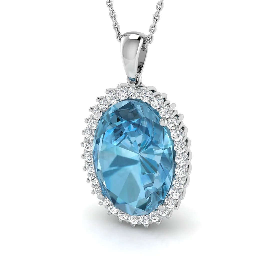 Blue Topaz Diamond Pendant 12–14ct Gold & Platinum Necklace (Without Chain) - 9k White Gold / Natural Diamond(F/SI) / 12.00 Carat: the shop's own photo