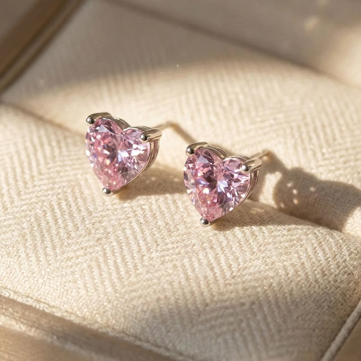 Pink Tourmaline October Birthstone Heart Sterling Silver Stud Earrings: the shop's own photo