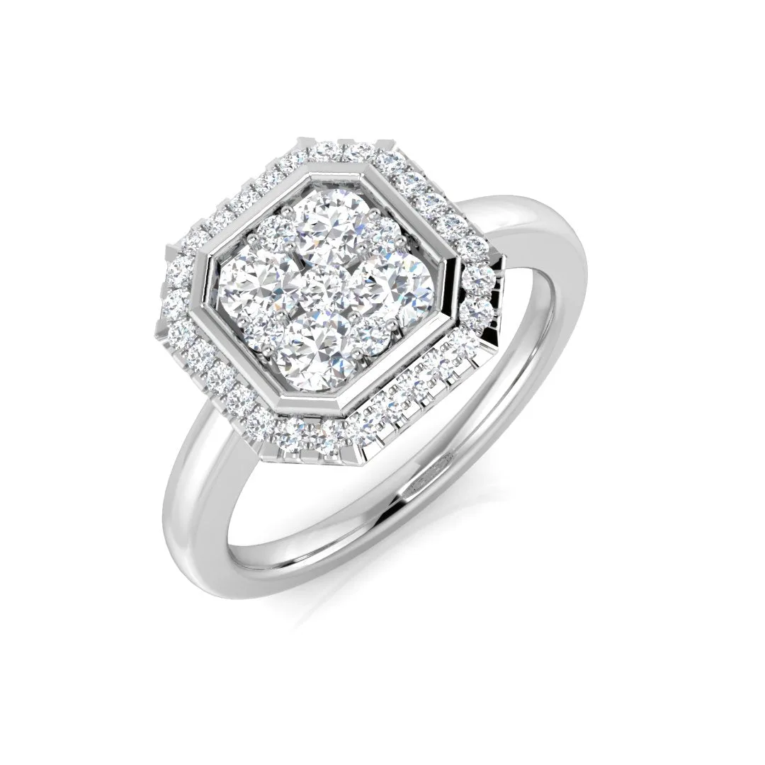 Natural Round Cut Diamond Cluster Engagement Octagonal Shape Ring - 18k Yellow Gold / 0.50 Carat / Lab-Grown Diamond: the shop's own photo