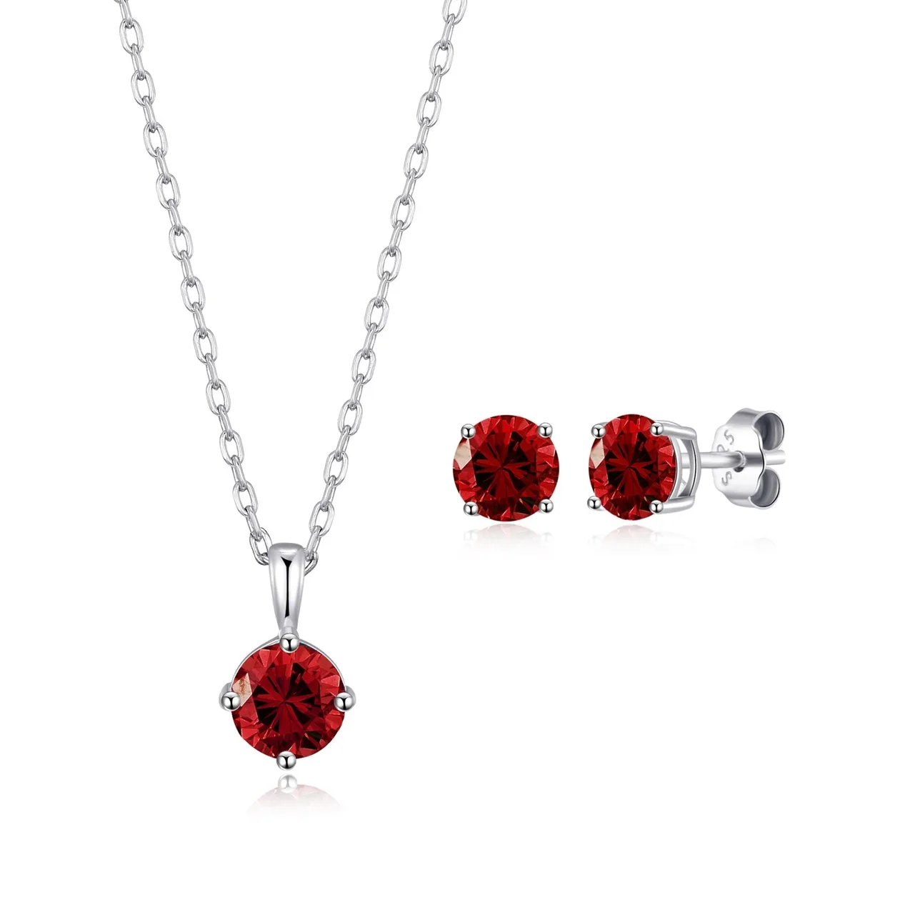 Sterling Silver January (Garnet) Birthstone Necklace & Earrings Set Created with Zircondia® Crystals: the shop's own photo
