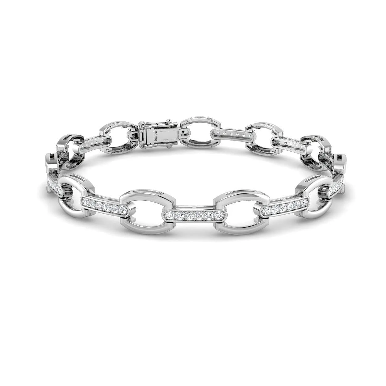 18K White Gold Round Cut Lab Grown Diamond Oval Link Bracelet with Pave Bar Accents - 9k Yellow Gold / 0.60 Carat / Natural Diamond: the shop's own photo