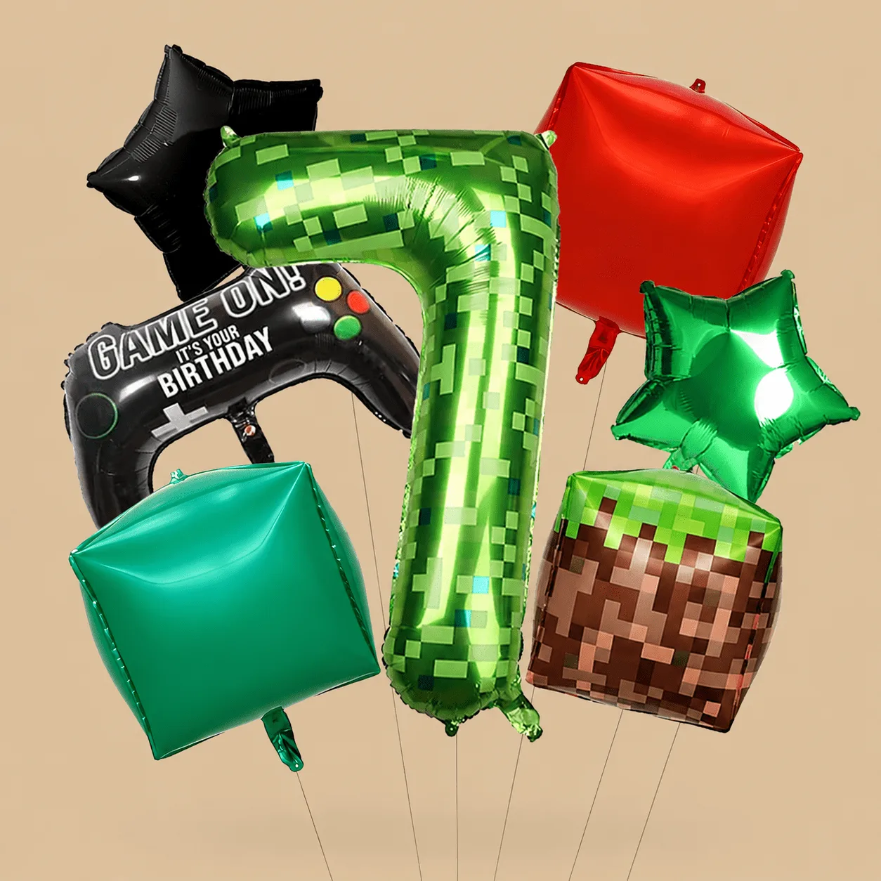 7th Birthday Pixel Miner Balloon Set: the shop's own photo