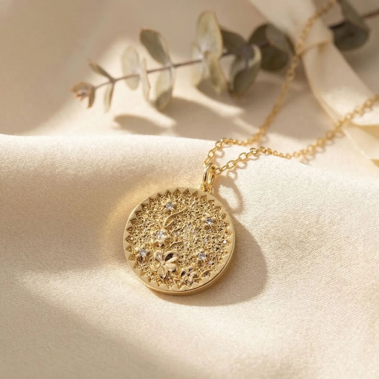 Dainty Cherry Blossom March Birth Flower Gold Plated Charm Necklace: the shop's own photo