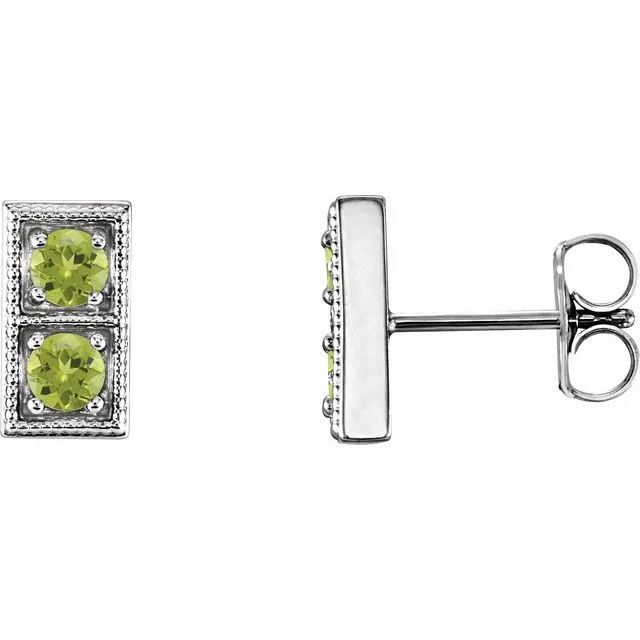 Peridot Round Two-Stone Stud Earrings | 1.60ct | 3mm | 9K White Gold - 1.60 Carat / Lab-Grown-AAA / 9k White Gold: the shop's own photo