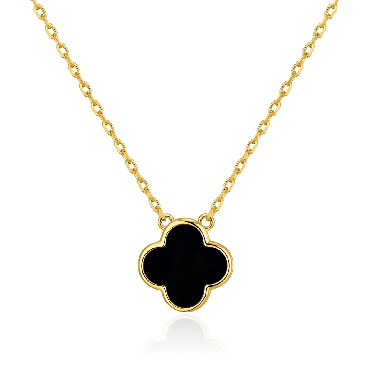 18k Gold Plated Black Onyx Gemstone Clover Necklace: the shop's own photo