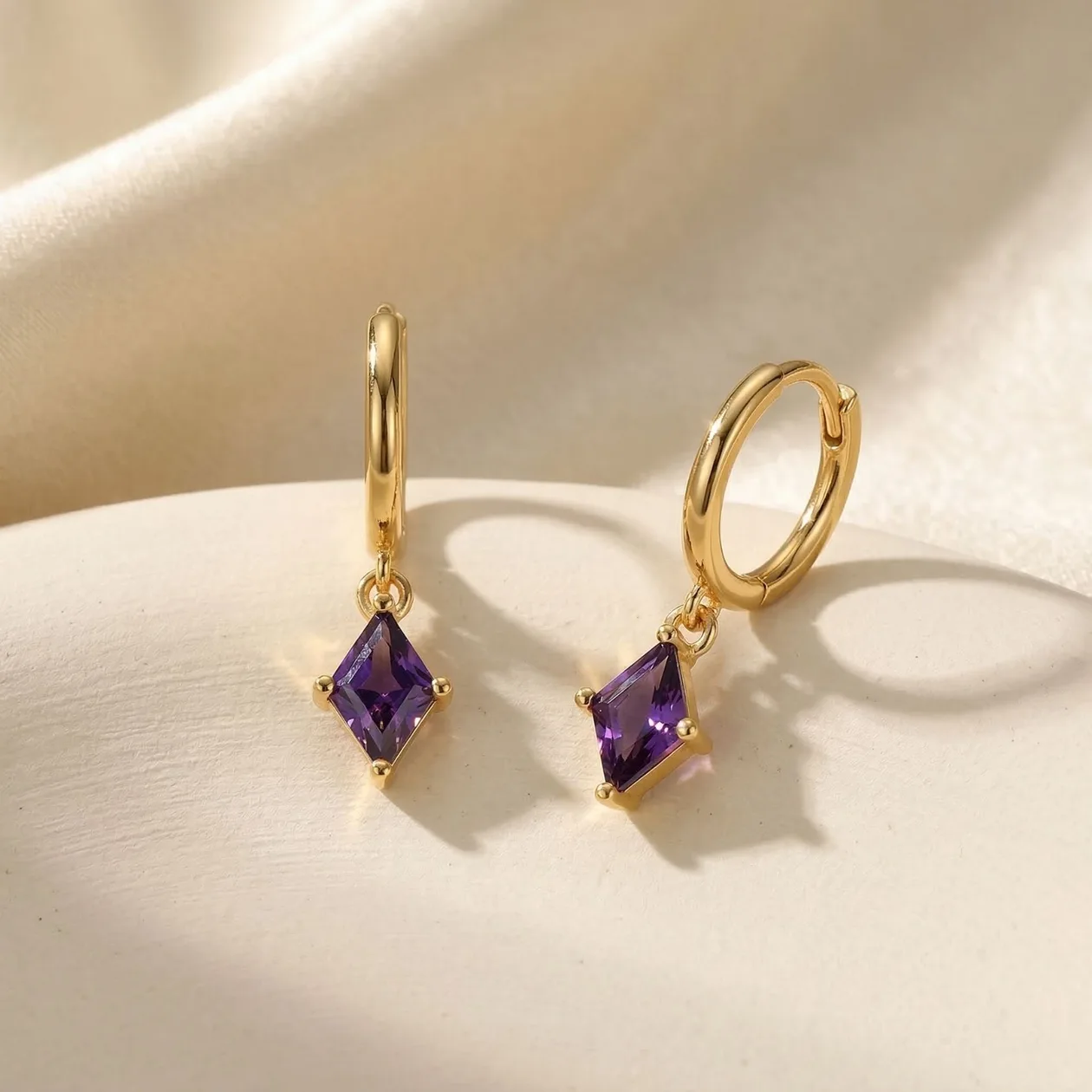 Tiny Amethyst February Birthstone Dangle Rook Hoops: the shop's own photo